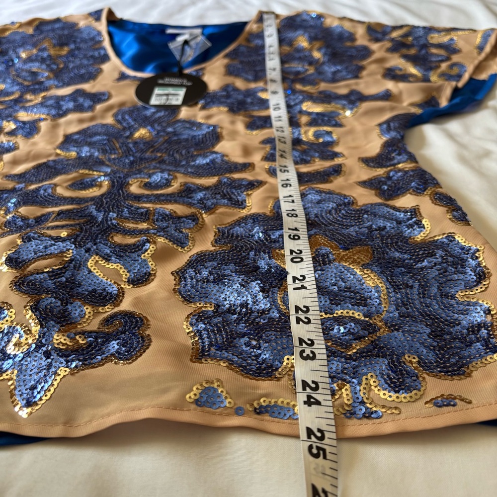 Neiman Marcus Tracy Reese NWT Women’s Beige & Blue Sequin Blouse Medium - Picture 6 of 8